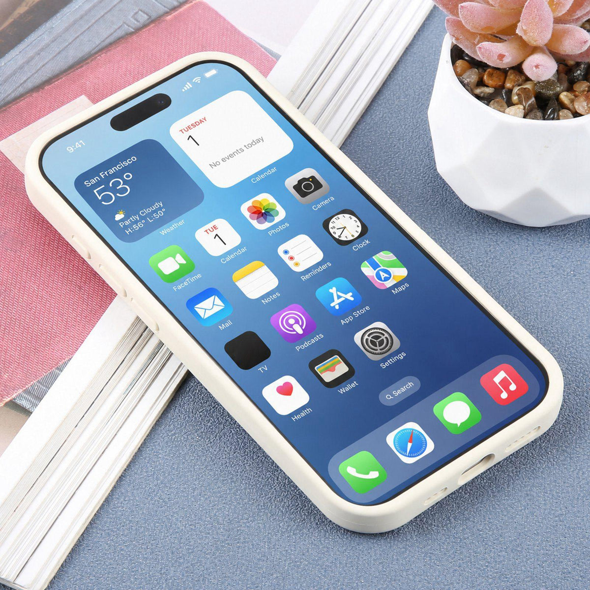 For iPhone 17 Large Window Magnetic Holder Liquid Silicone Phone Case - White - EDA009822503C