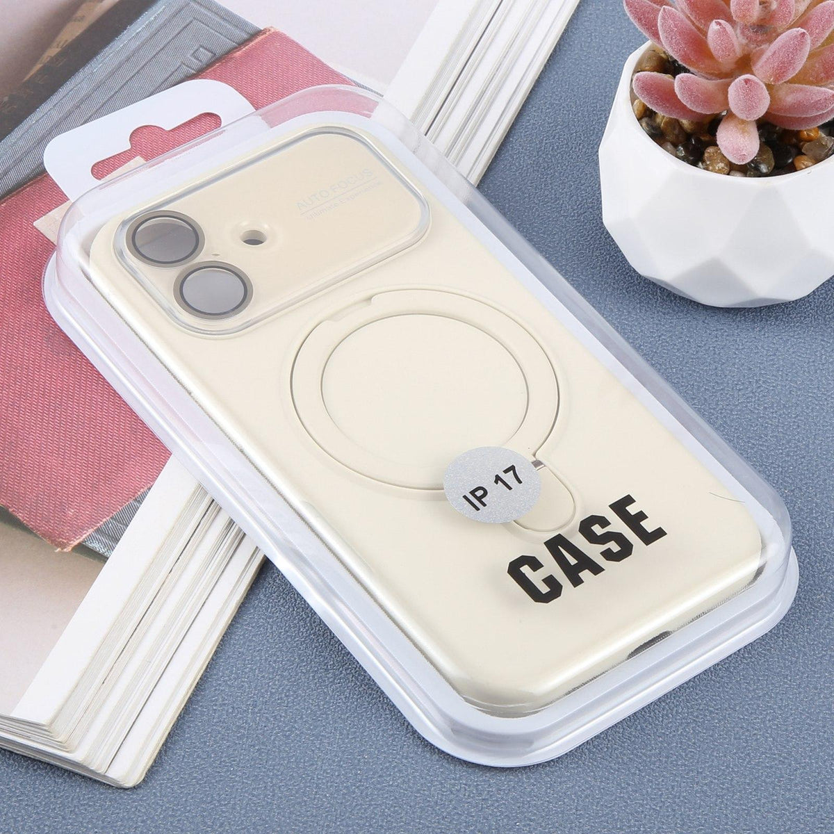 For iPhone 17 Large Window Magnetic Holder Liquid Silicone Phone Case - White - EDA009822503C