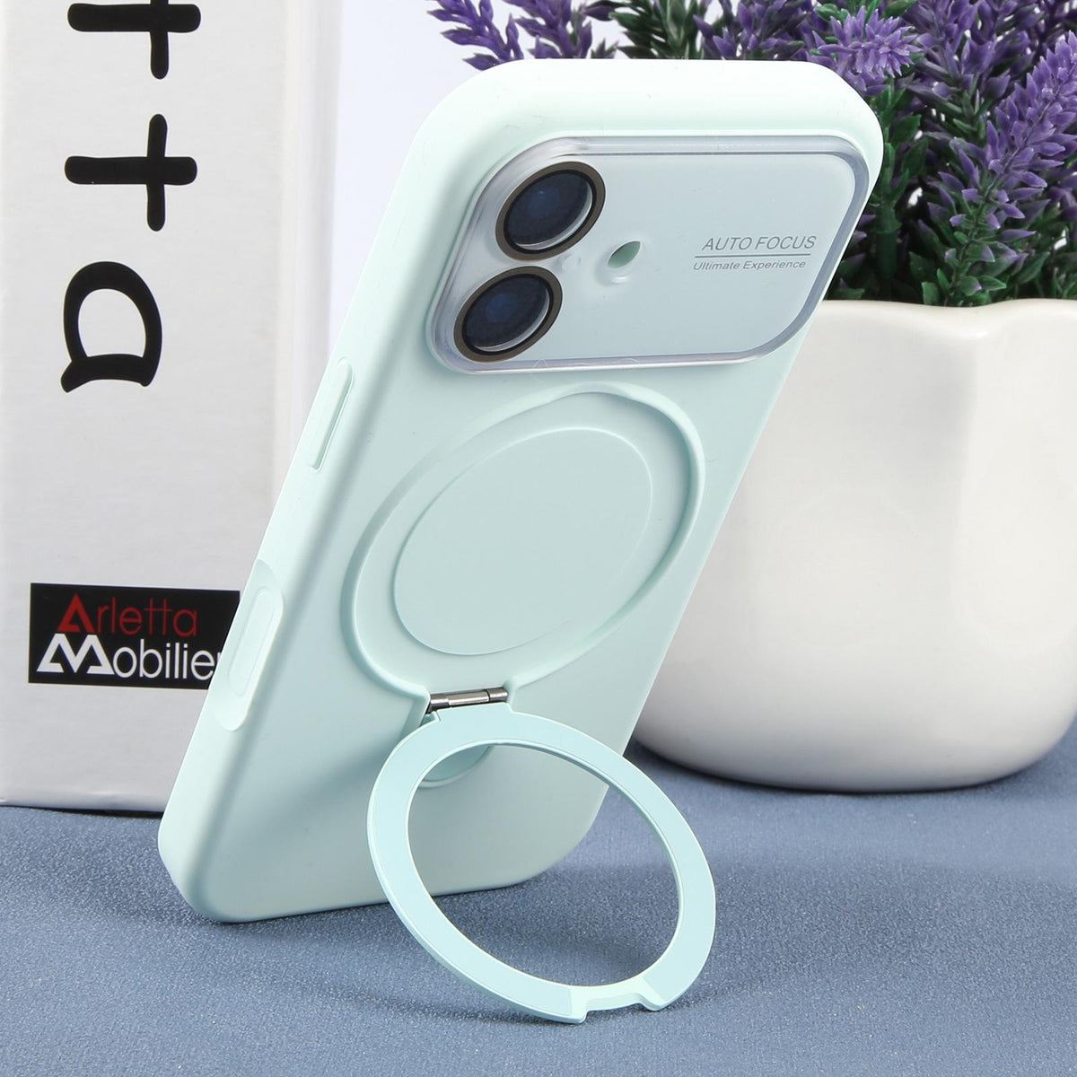 For iPhone 17 Large Window Magnetic Holder Liquid Silicone Phone Case - Mint Green - EDA009822503E