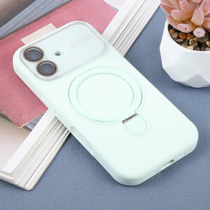 For iPhone 17 Large Window Magnetic Holder Liquid Silicone Phone Case - Mint Green - EDA009822503E