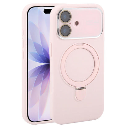 For iPhone 17 Large Window Magnetic Holder Liquid Silicone Phone Case - Pink - EDA009822503F