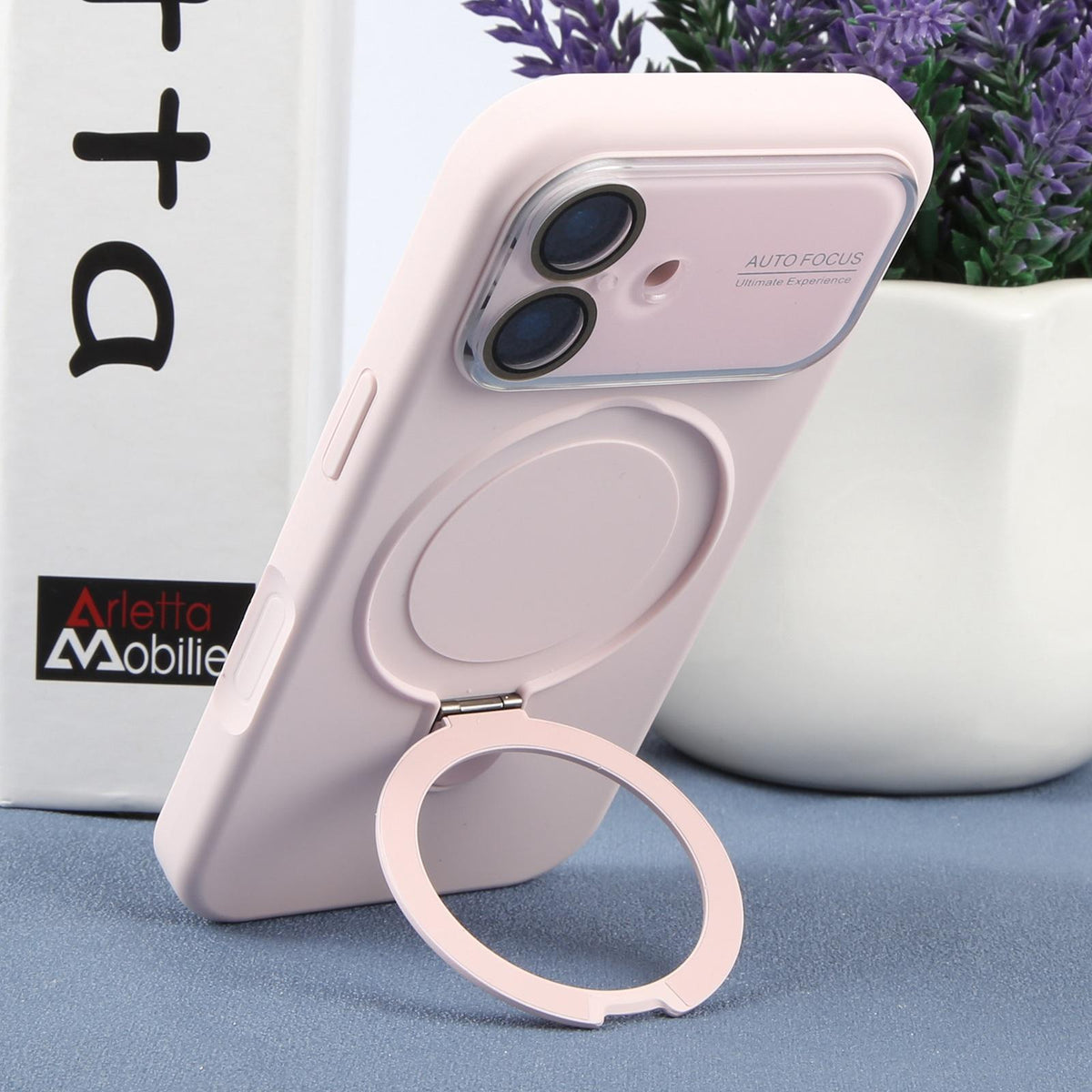 For iPhone 17 Large Window Magnetic Holder Liquid Silicone Phone Case - Pink - EDA009822503F
