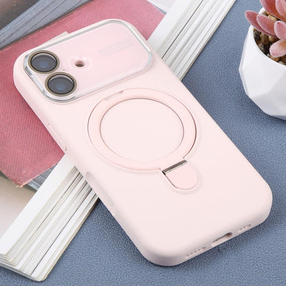 For iPhone 17 Large Window Magnetic Holder Liquid Silicone Phone Case - Pink - EDA009822503F