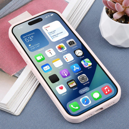 For iPhone 17 Large Window Magnetic Holder Liquid Silicone Phone Case - Pink - EDA009822503F