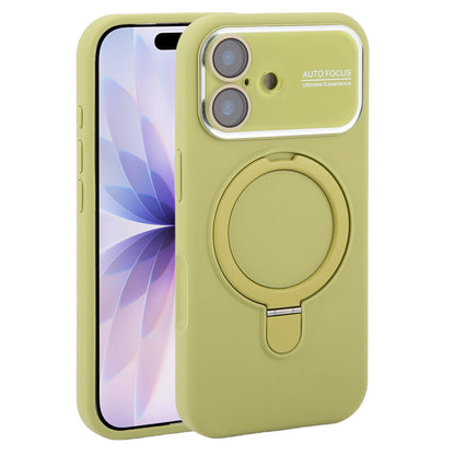For iPhone 17 Large Window Magnetic Holder Liquid Silicone Phone Case - Green - EDA009822503G