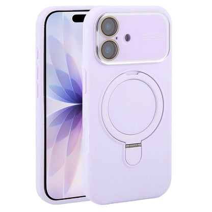 For iPhone 17 Large Window Magnetic Holder Liquid Silicone Phone Case - Purple - EDA009822503H