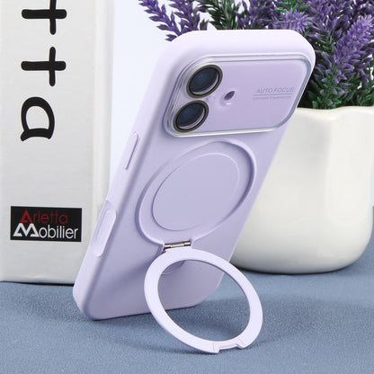 For iPhone 17 Large Window Magnetic Holder Liquid Silicone Phone Case - Purple - EDA009822503H