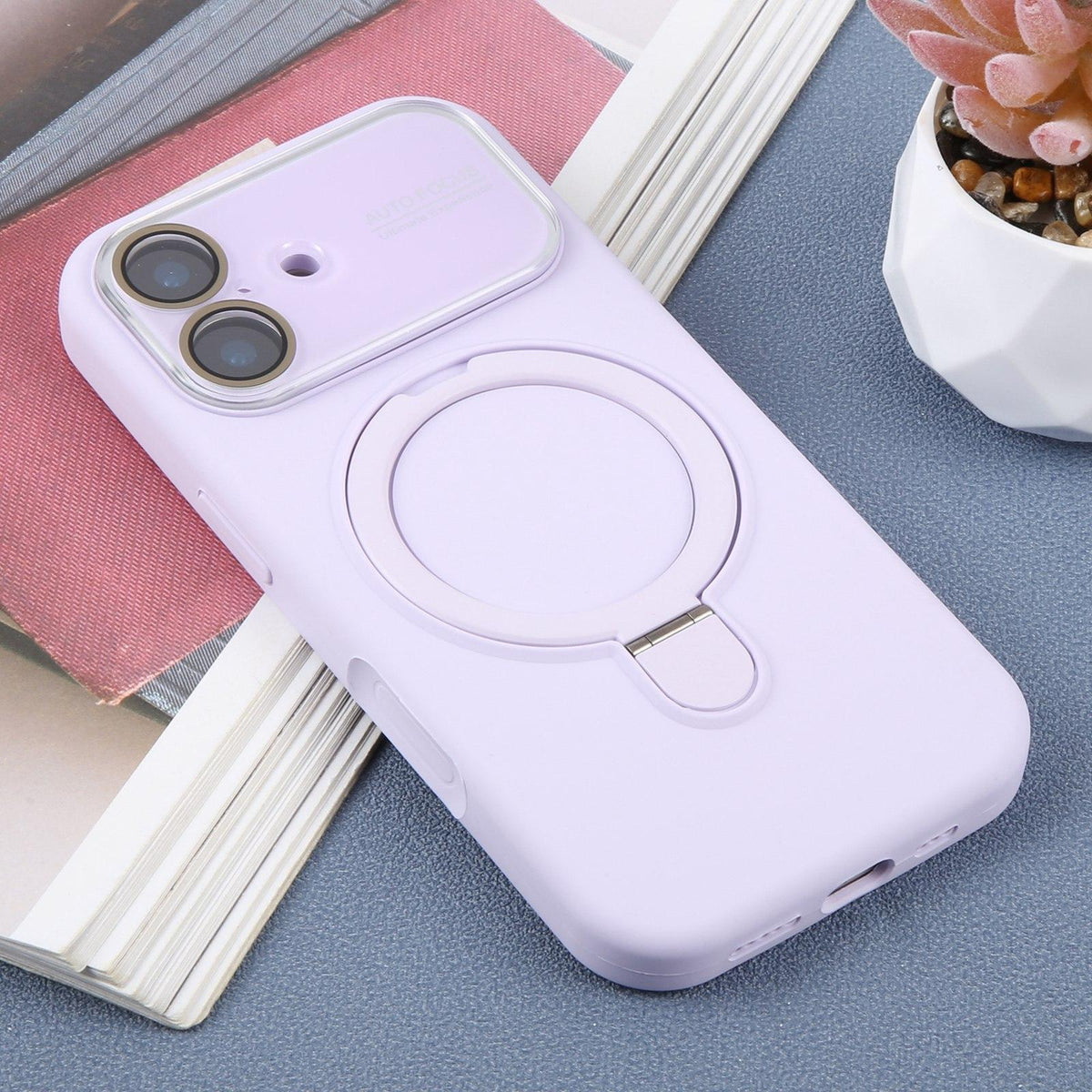 For iPhone 17 Large Window Magnetic Holder Liquid Silicone Phone Case - Purple - EDA009822503H