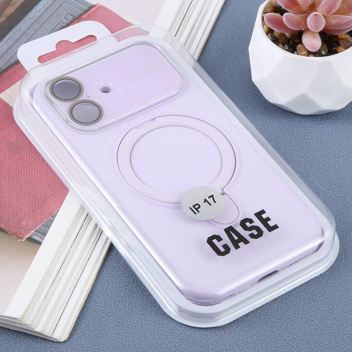 For iPhone 17 Large Window Magnetic Holder Liquid Silicone Phone Case - Purple - EDA009822503H