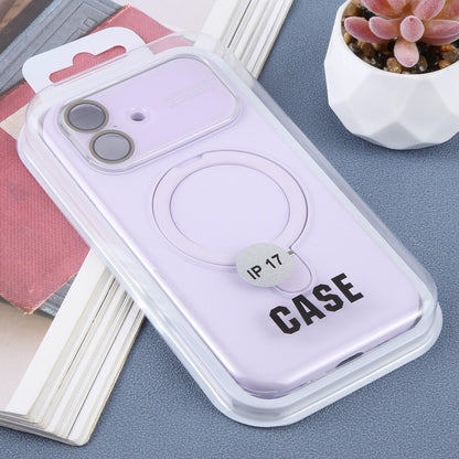For iPhone 17 Large Window Magnetic Holder Liquid Silicone Phone Case - Purple - EDA009822503H