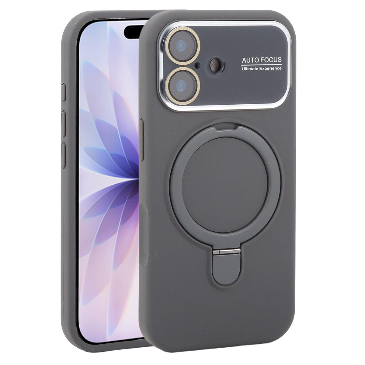 For iPhone 17 Large Window Magnetic Holder Liquid Silicone Phone Case - Dark Grey - EDA009822503J