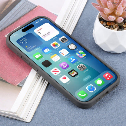 For iPhone 17 Large Window Magnetic Holder Liquid Silicone Phone Case - Dark Grey - EDA009822503J