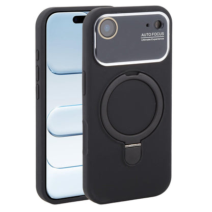 For iPhone Air Large Window Magnetic Holder Liquid Silicone Phone Case - Black - EDA009822504A