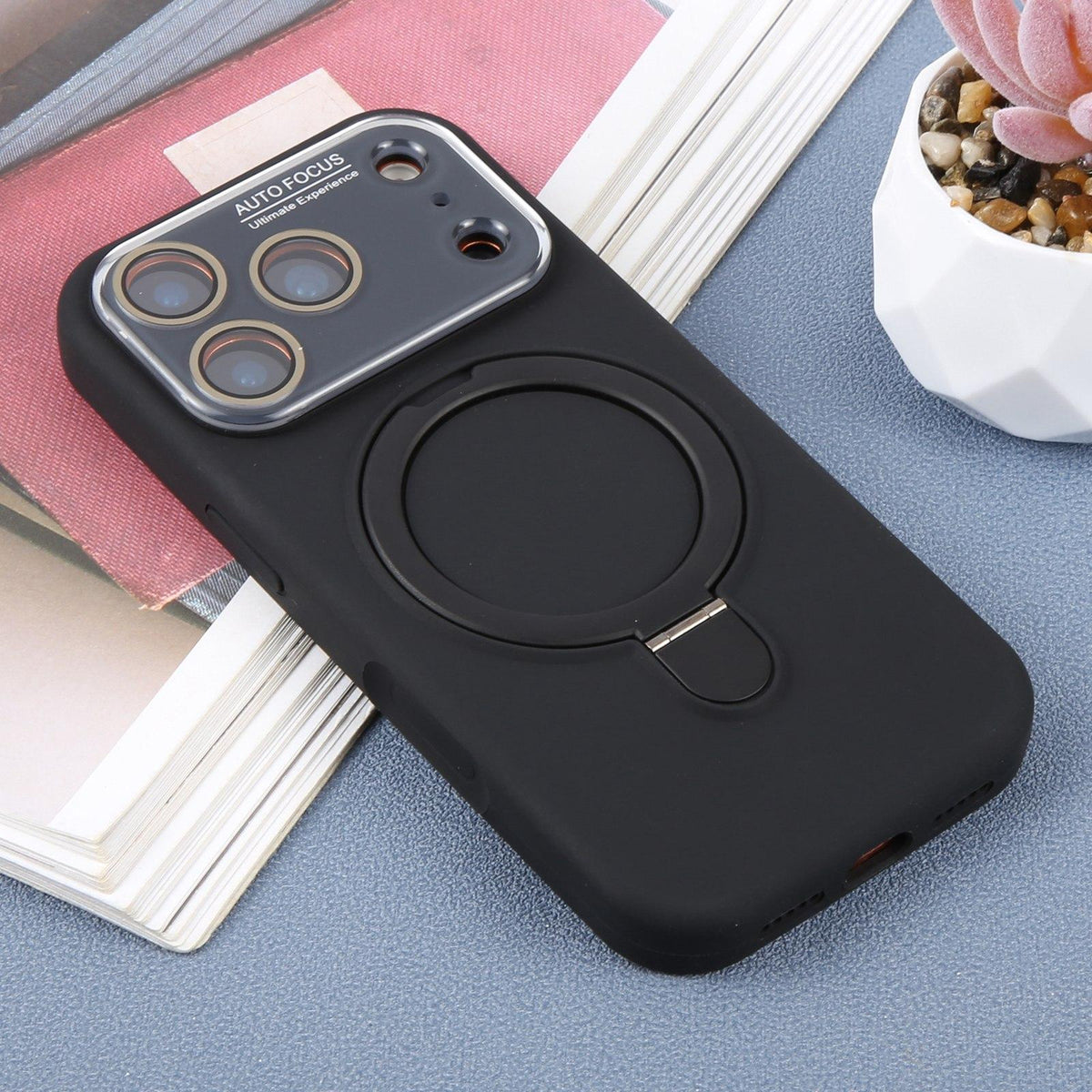 For iPhone Air Large Window Magnetic Holder Liquid Silicone Phone Case - Black - EDA009822504A