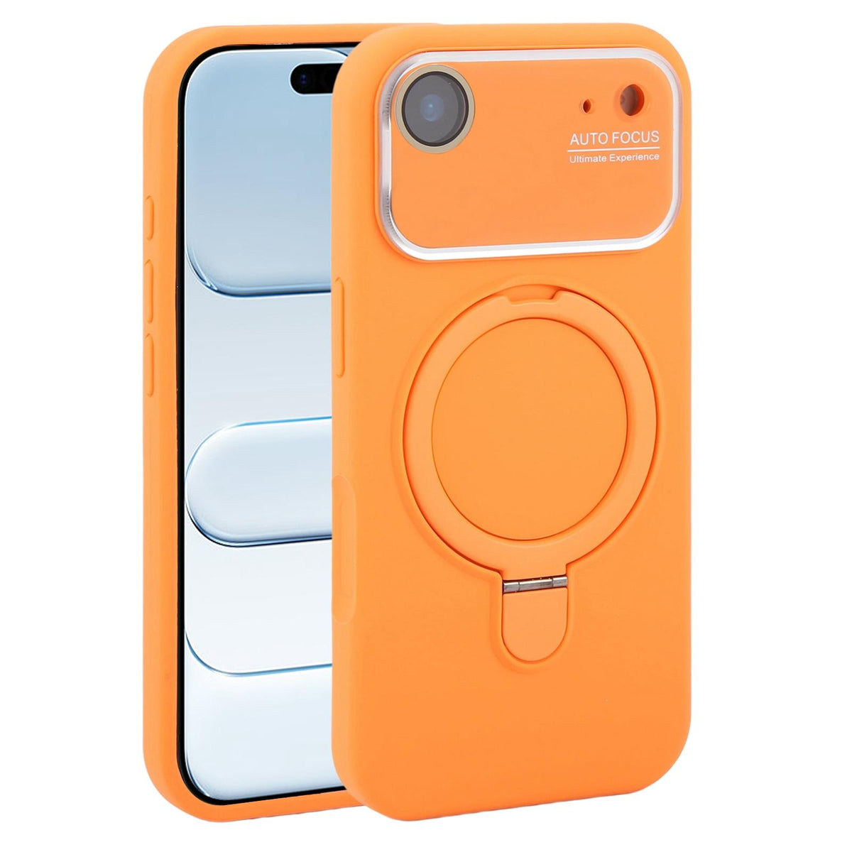 For iPhone Air Large Window Magnetic Holder Liquid Silicone Phone Case - Orange - EDA009822504B