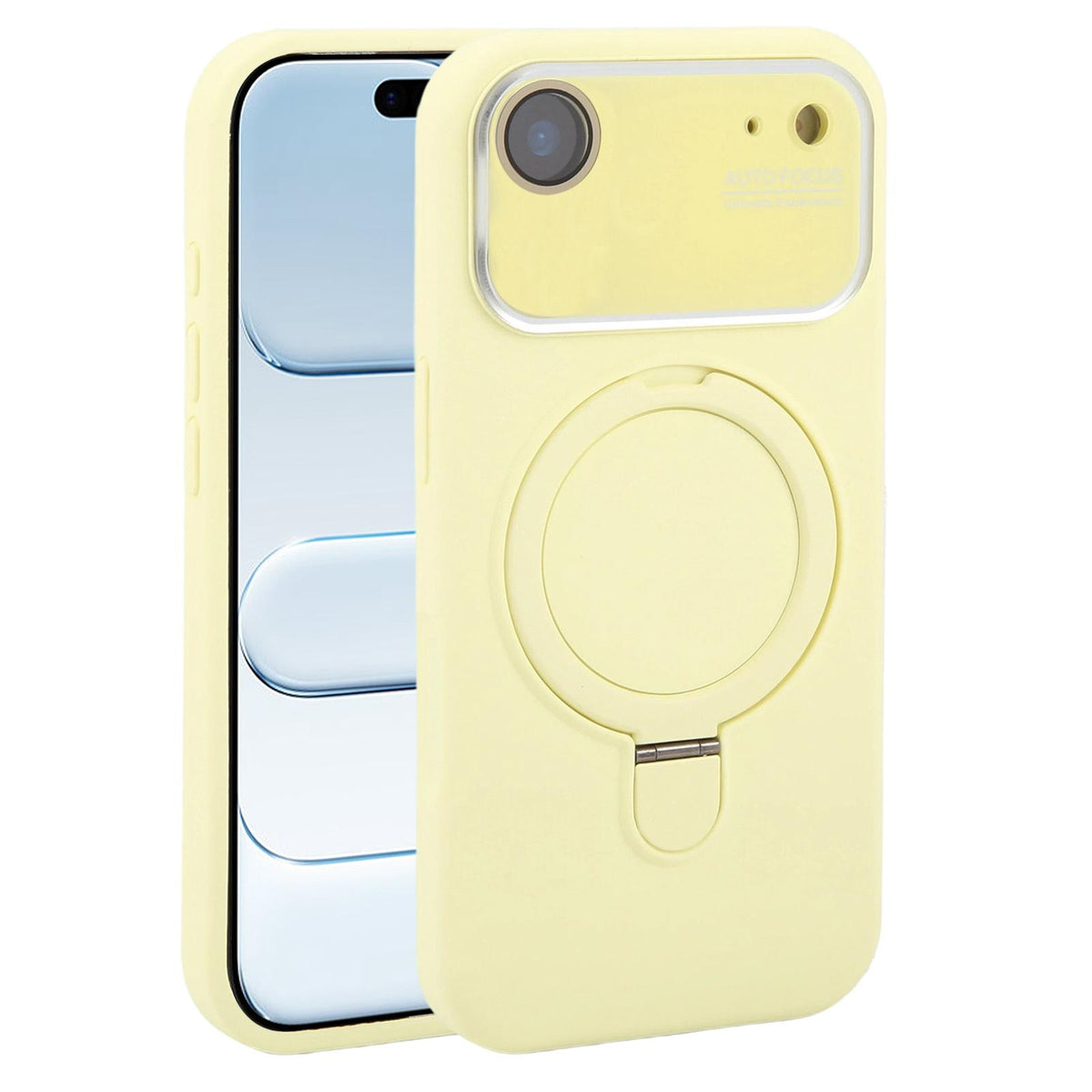 For iPhone Air Large Window Magnetic Holder Liquid Silicone Phone Case - Yellow - EDA009822504D