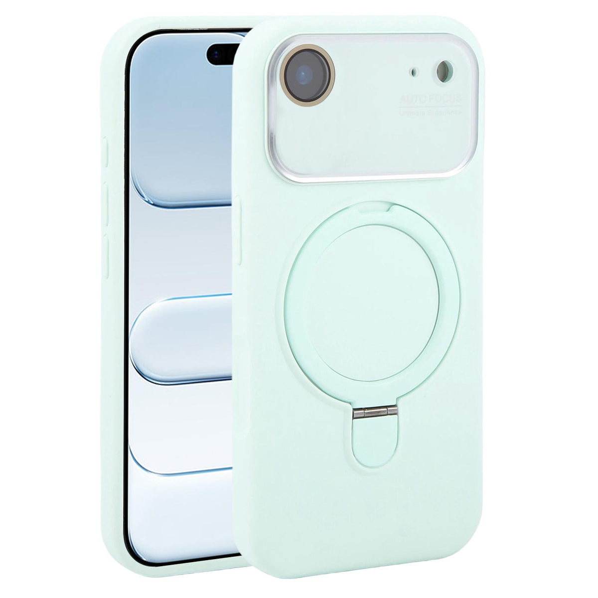 For iPhone Air Large Window Magnetic Holder Liquid Silicone Phone Case - Mint Green - EDA009822504E