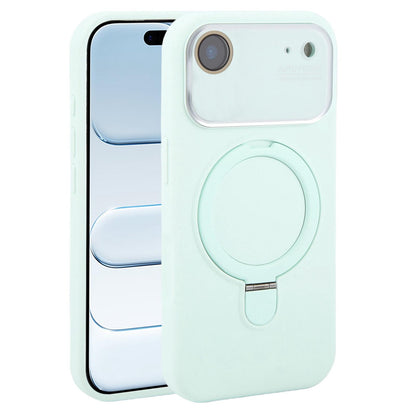 For iPhone Air Large Window Magnetic Holder Liquid Silicone Phone Case - Mint Green - EDA009822504E