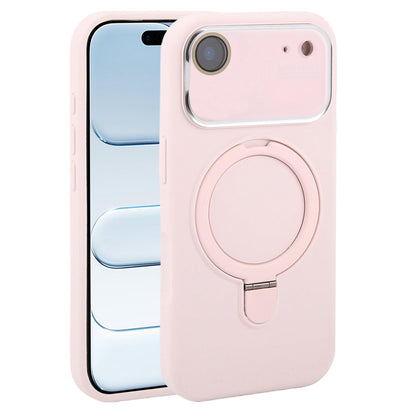 For iPhone Air Large Window Magnetic Holder Liquid Silicone Phone Case - Pink - EDA009822504F