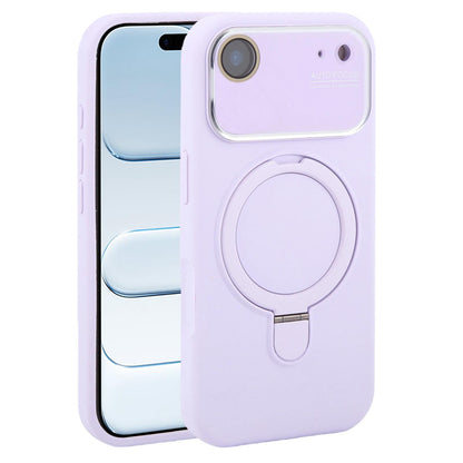 For iPhone Air Large Window Magnetic Holder Liquid Silicone Phone Case - Purple - EDA009822504H