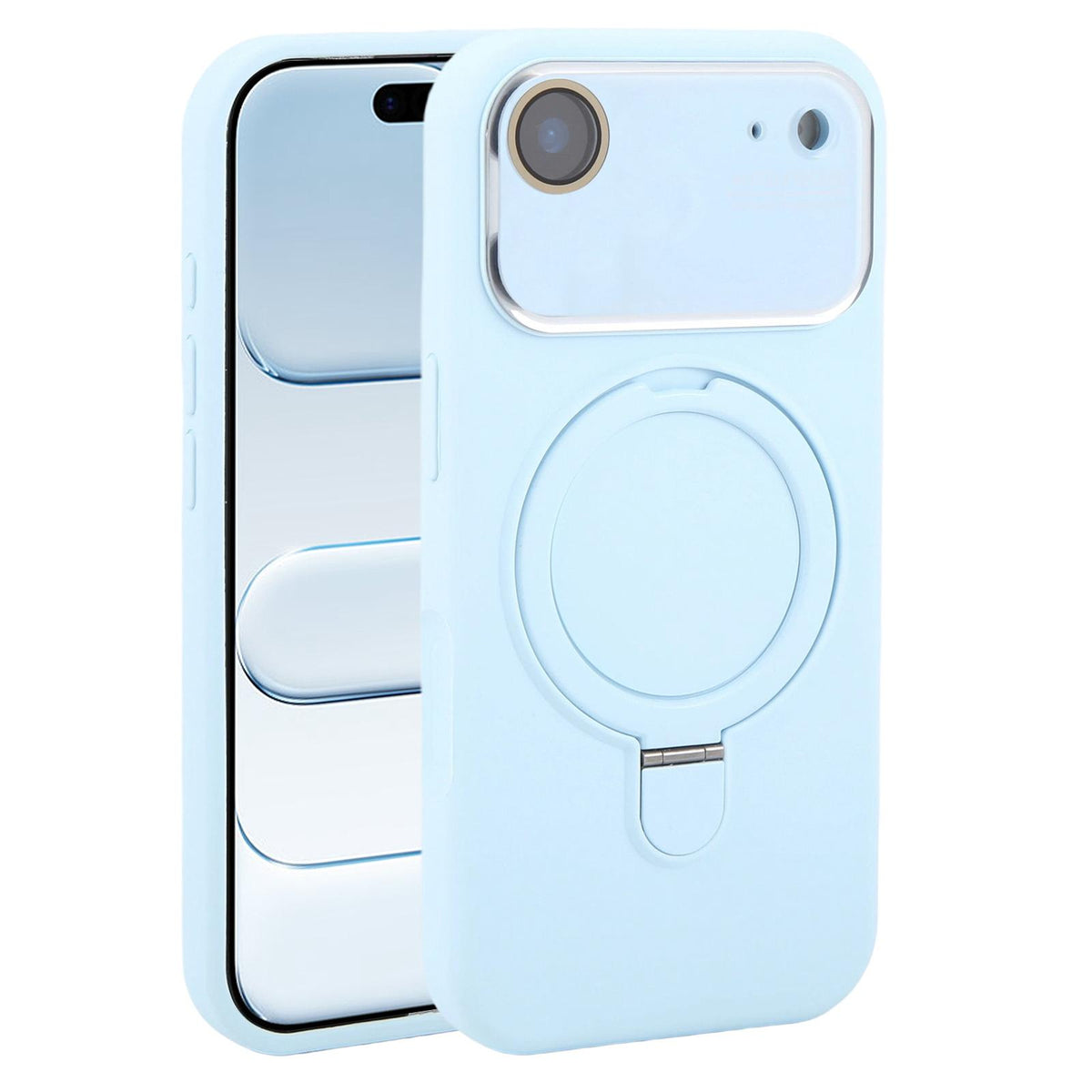 For iPhone Air Large Window Magnetic Holder Liquid Silicone Phone Case - Blue - EDA009822504I