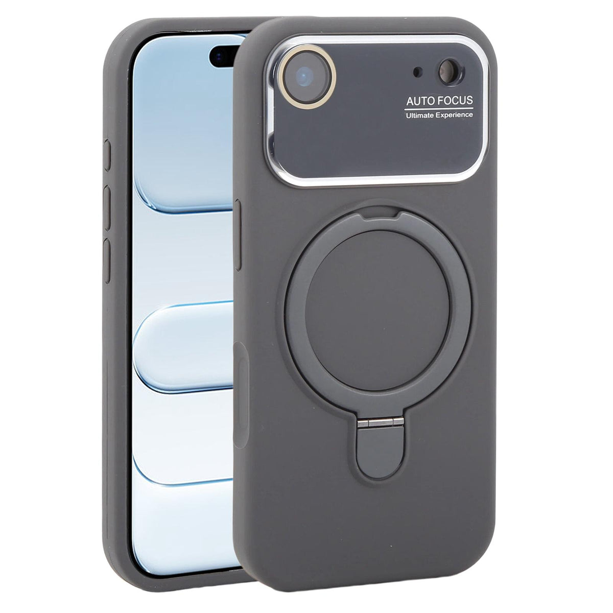 For iPhone Air Large Window Magnetic Holder Liquid Silicone Phone Case - Dark Grey - EDA009822504J