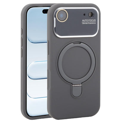 For iPhone Air Large Window Magnetic Holder Liquid Silicone Phone Case - Dark Grey - EDA009822504J