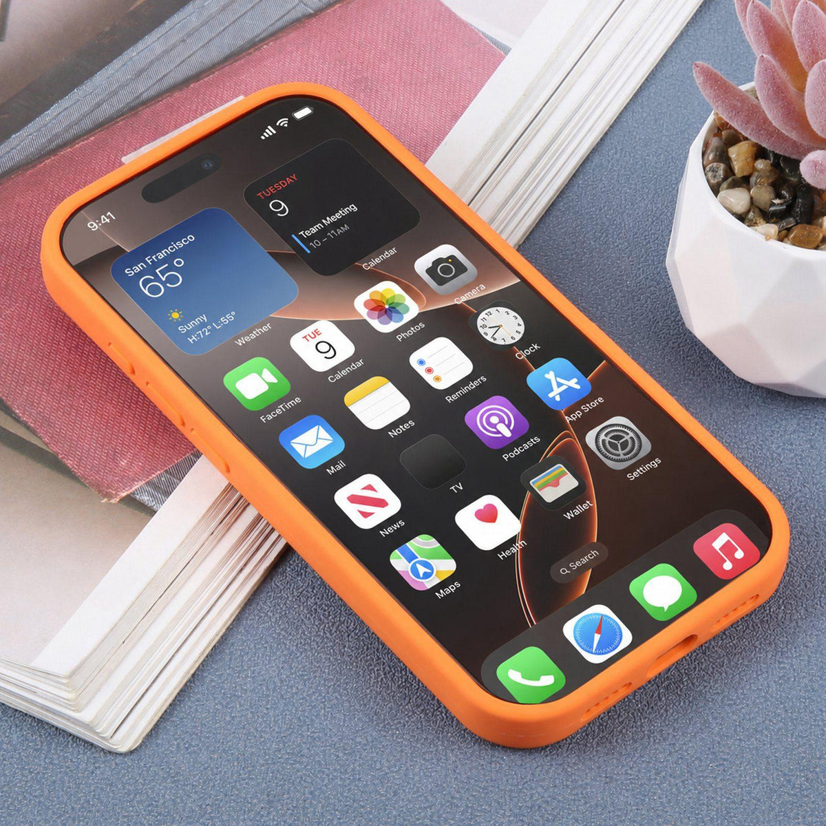 For iPhone 16 Pro Max Large Window Magnetic Holder Liquid Silicone Phone Case - Orange - EDA009822505B