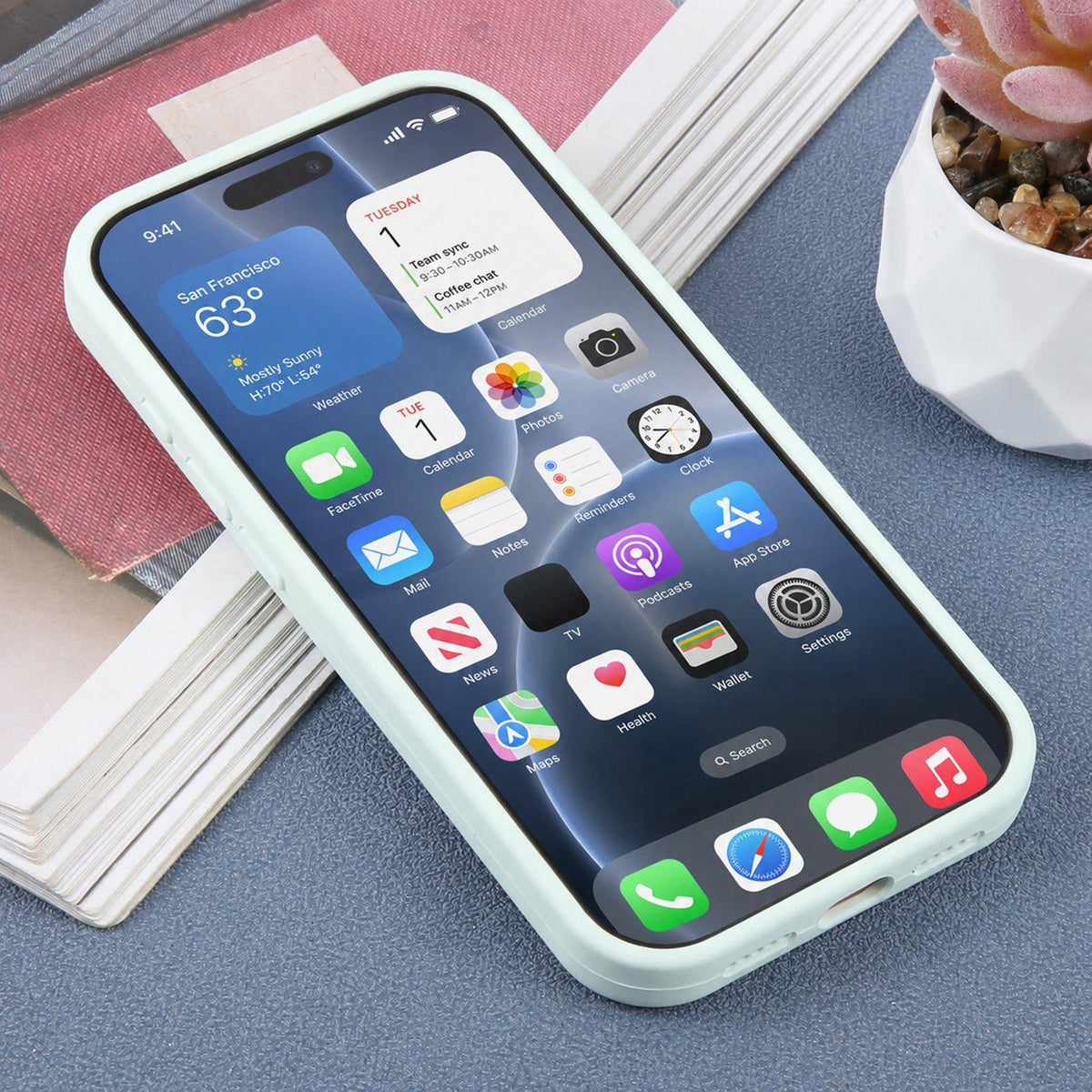 For iPhone 16 Pro Max Large Window Magnetic Holder Liquid Silicone Phone Case - Mint Green - EDA009822505E