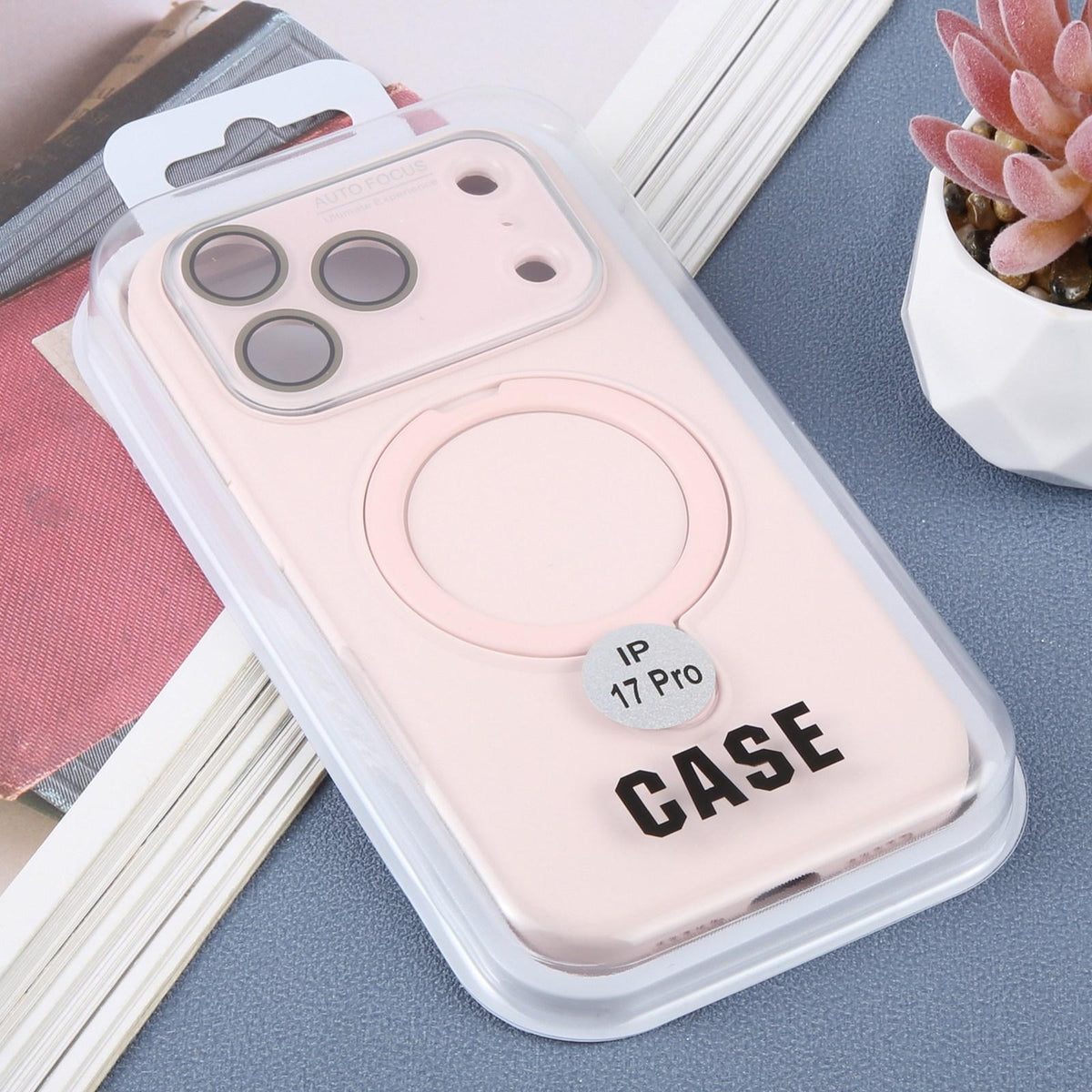 For iPhone 16 Pro Max Large Window Magnetic Holder Liquid Silicone Phone Case - Pink - EDA009822505F