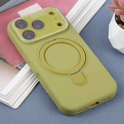 For iPhone 16 Pro Max Large Window Magnetic Holder Liquid Silicone Phone Case - Green - EDA009822505G