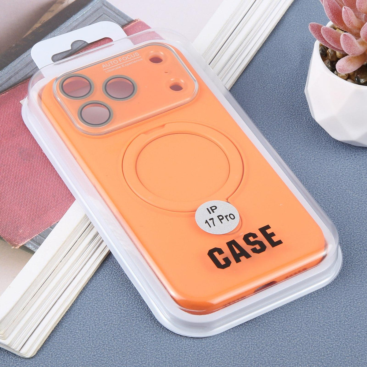 For iPhone 16 Pro Large Window Magnetic Holder Liquid Silicone Phone Case - Orange - EDA009822506B