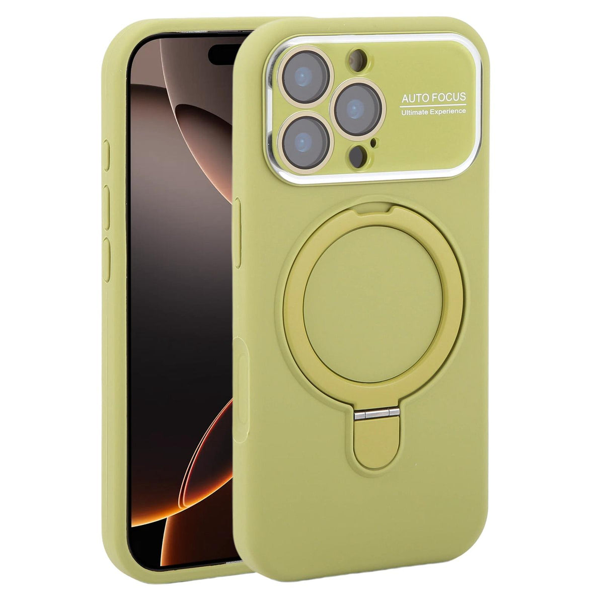 For iPhone 16 Pro Large Window Magnetic Holder Liquid Silicone Phone Case - Green - EDA009822506G