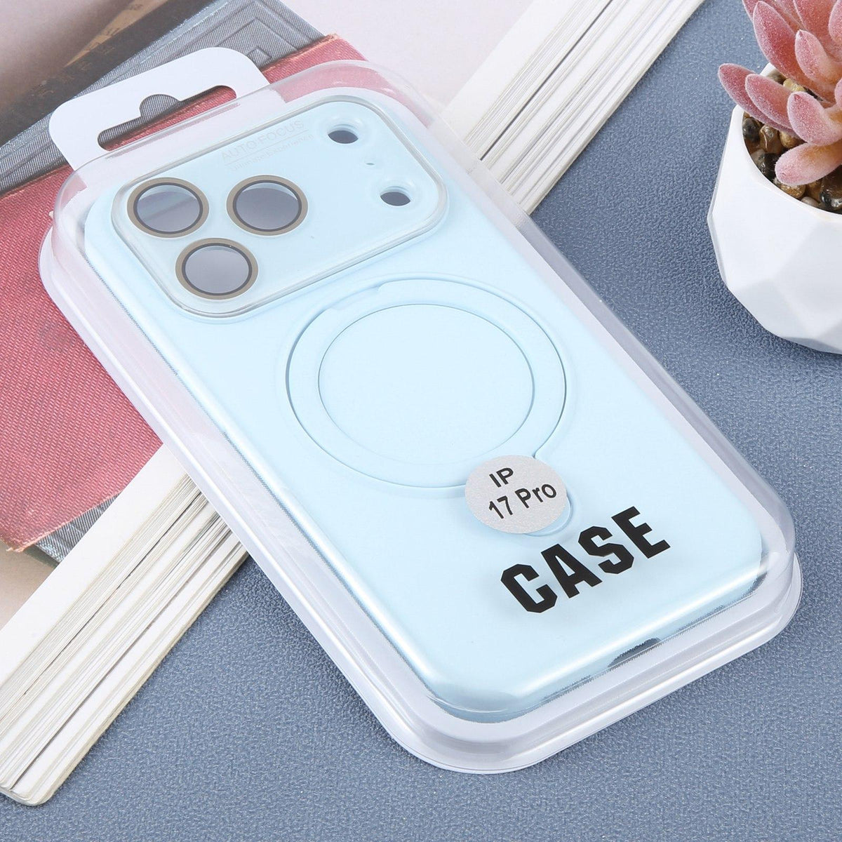 For iPhone 16 Pro Large Window Magnetic Holder Liquid Silicone Phone Case - Blue - EDA009822506I