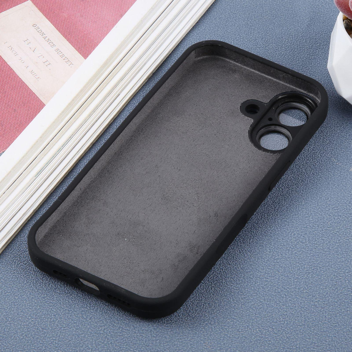 For iPhone 16 Large Window Magnetic Holder Liquid Silicone Phone Case - Black - EDA009822508A