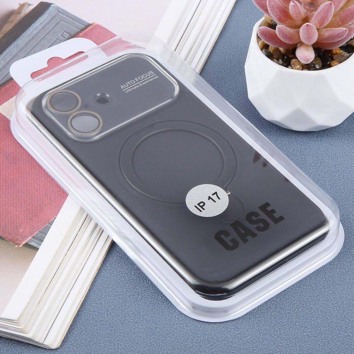 For iPhone 16 Large Window Magnetic Holder Liquid Silicone Phone Case - Black - EDA009822508A