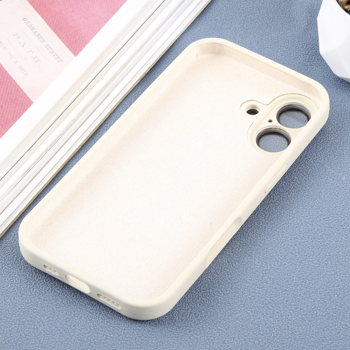 For iPhone 16 Large Window Magnetic Holder Liquid Silicone Phone Case - White - EDA009822508C