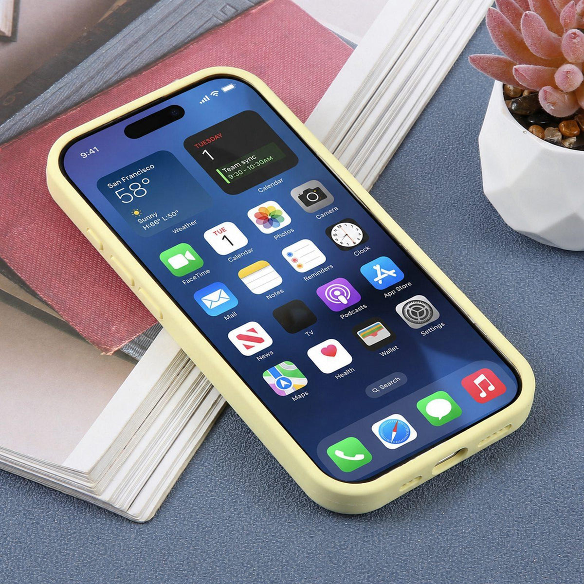 For iPhone 16 Large Window Magnetic Holder Liquid Silicone Phone Case - Yellow - EDA009822508D