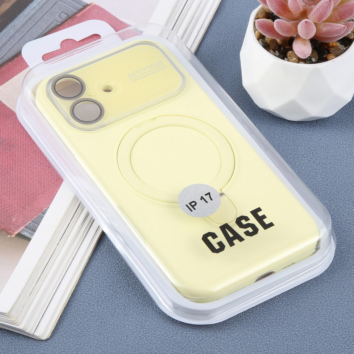 For iPhone 16 Large Window Magnetic Holder Liquid Silicone Phone Case - Yellow - EDA009822508D