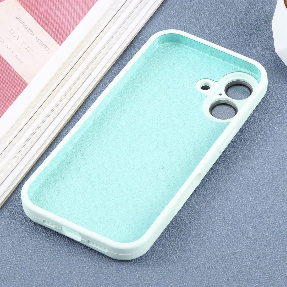 For iPhone 16 Large Window Magnetic Holder Liquid Silicone Phone Case - Mint Green - EDA009822508E