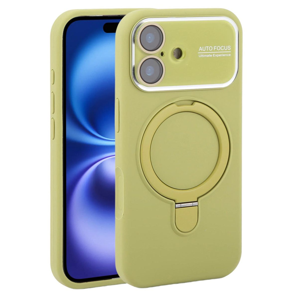For iPhone 16 Large Window Magnetic Holder Liquid Silicone Phone Case - Green - EDA009822508G