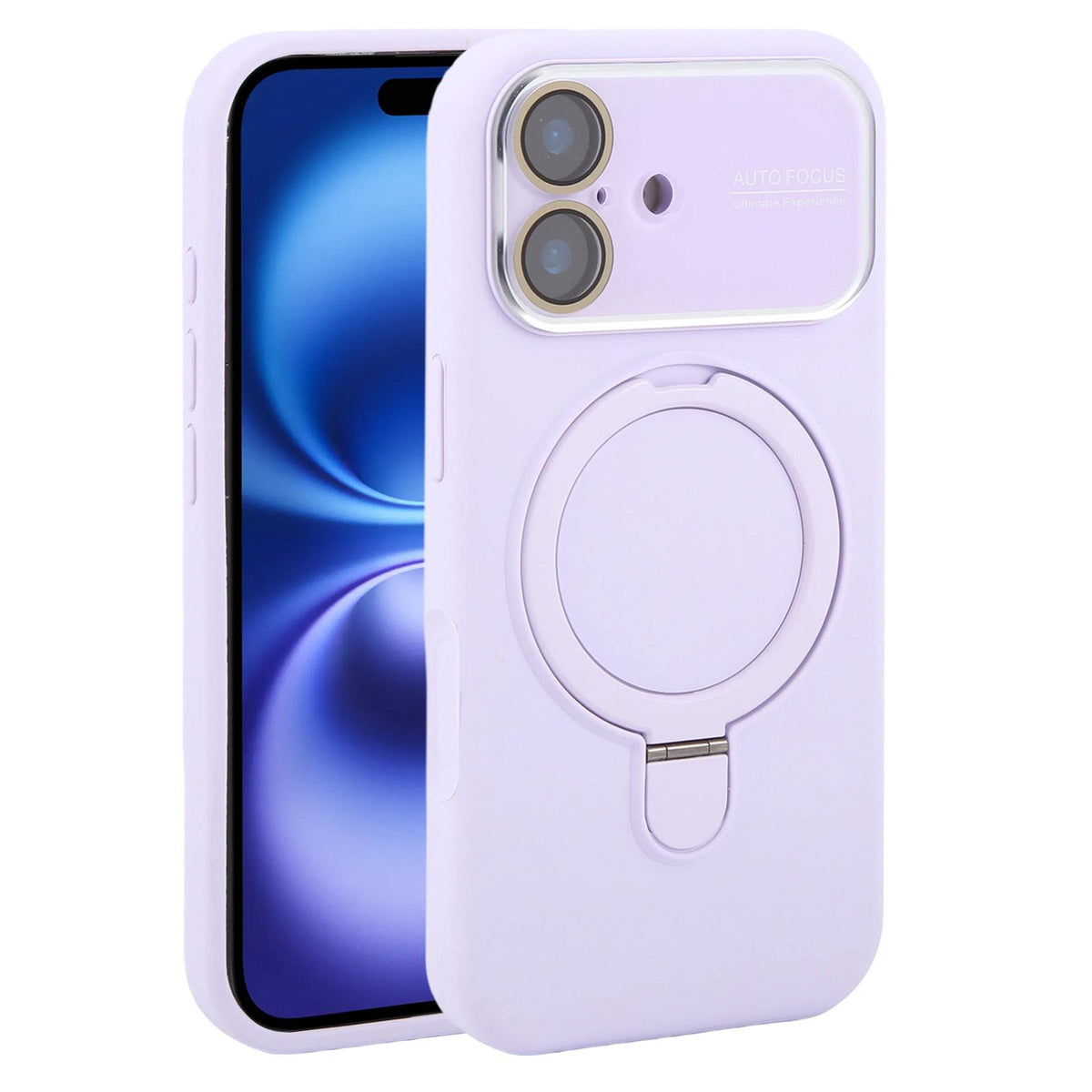For iPhone 16 Large Window Magnetic Holder Liquid Silicone Phone Case - Purple - EDA009822508H