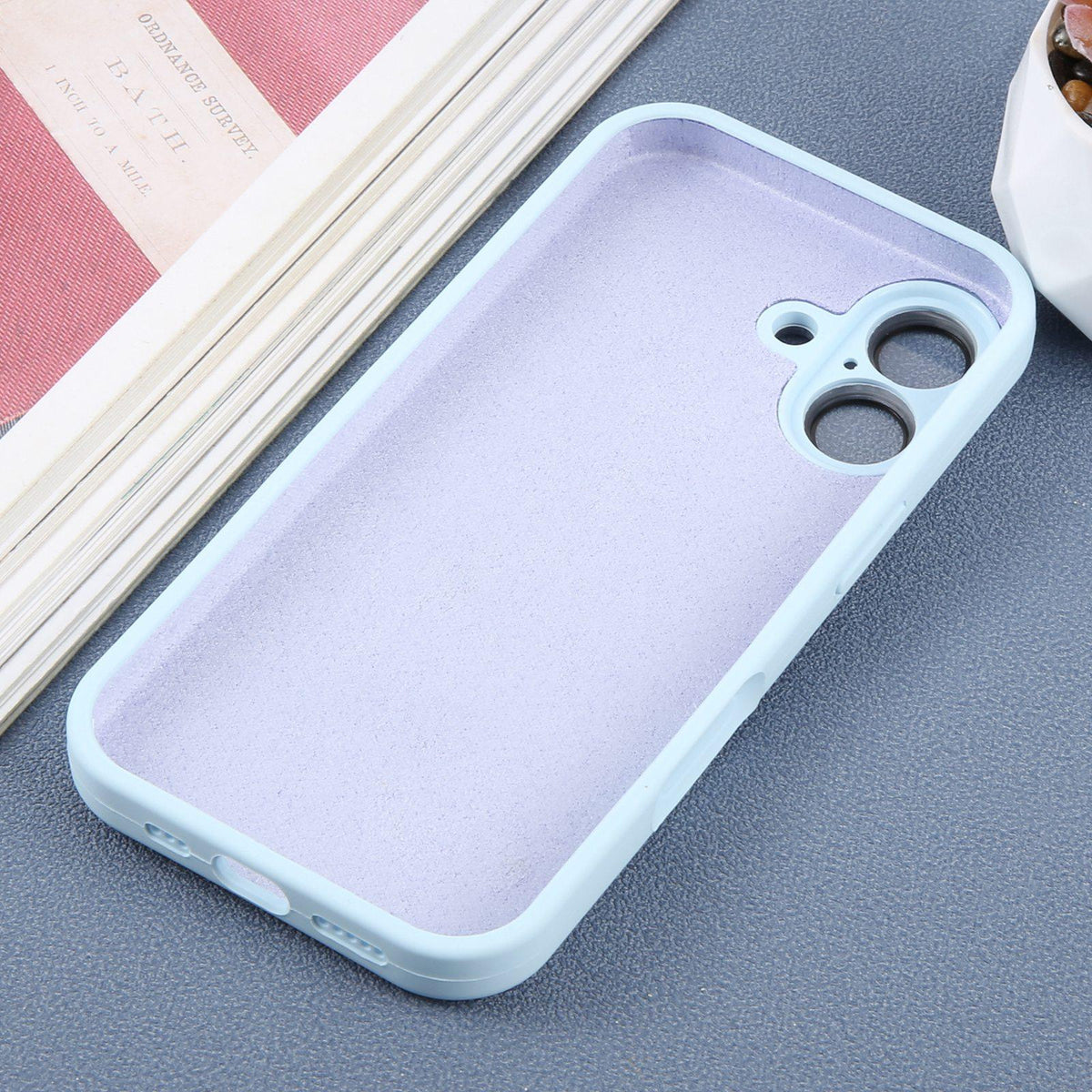 For iPhone 16 Large Window Magnetic Holder Liquid Silicone Phone Case - Blue - EDA009822508I