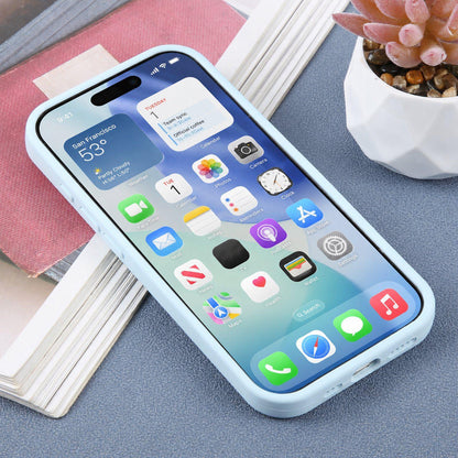 For iPhone 16 Large Window Magnetic Holder Liquid Silicone Phone Case - Blue - EDA009822508I