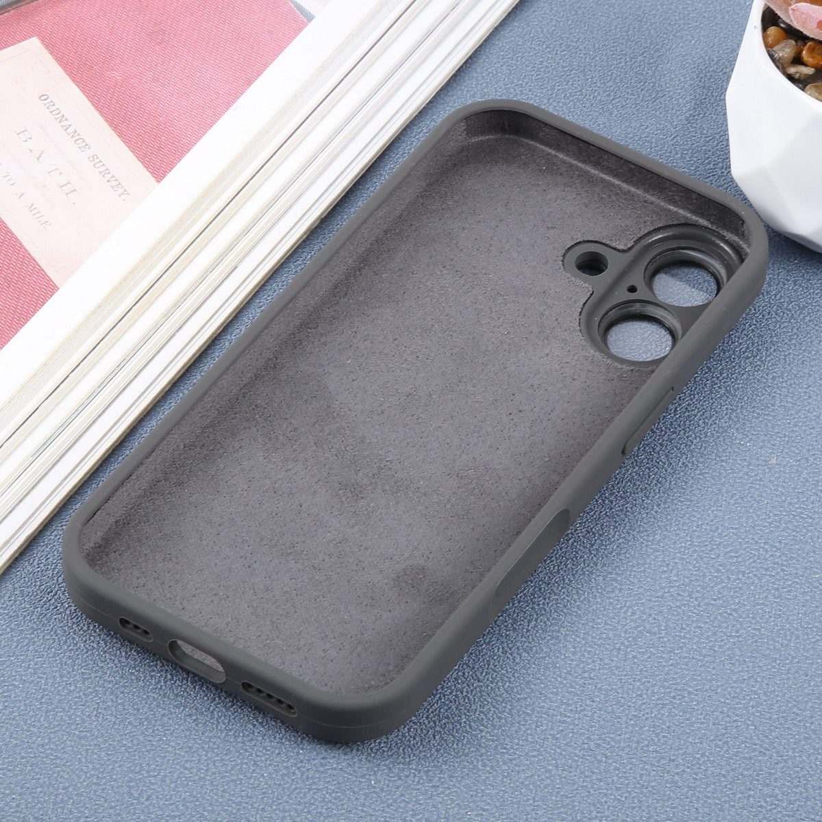 For iPhone 16 Large Window Magnetic Holder Liquid Silicone Phone Case - Dark Grey - EDA009822508J