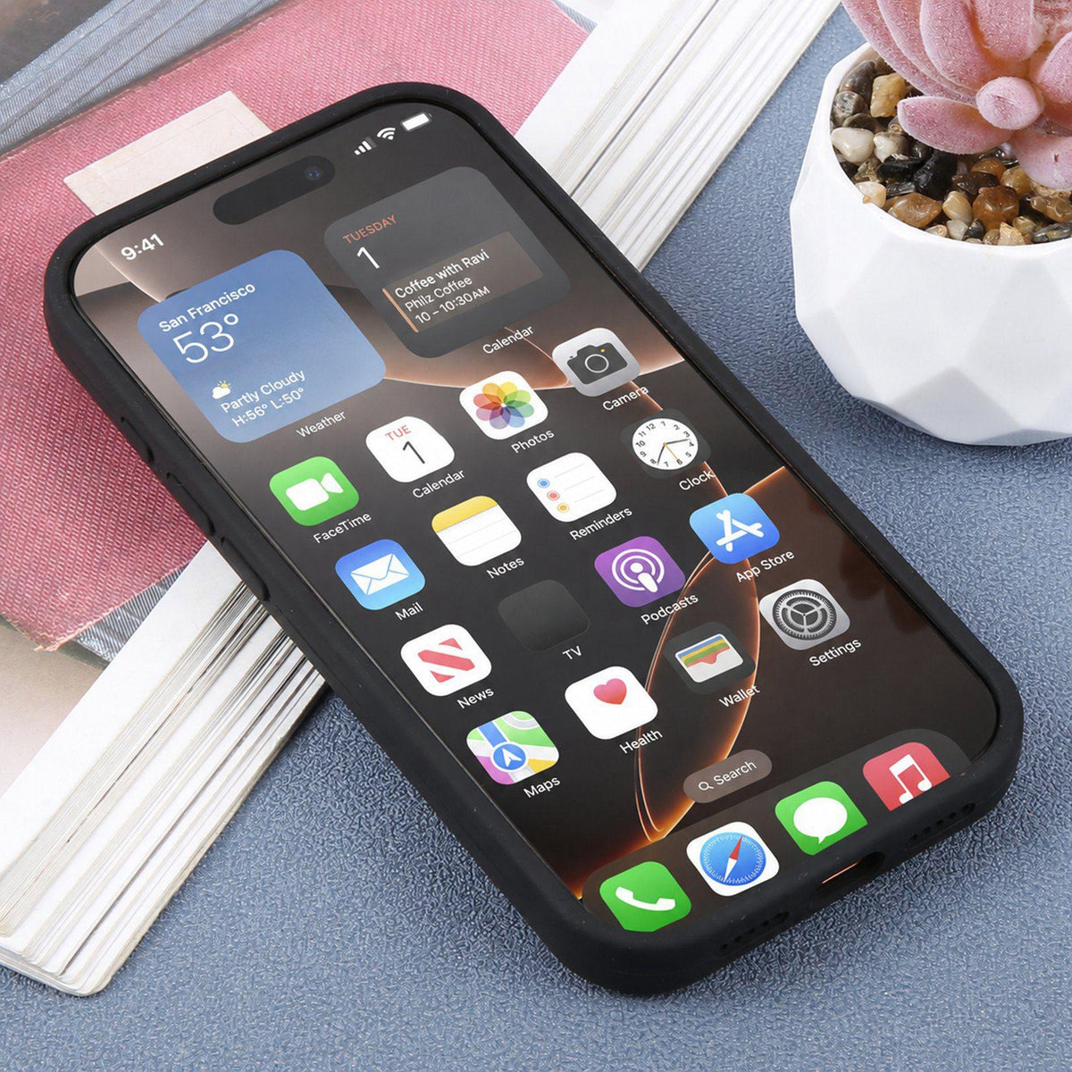 For iPhone 15 Pro Max Large Window Magnetic Holder Liquid Silicone Phone Case - Black - EDA009822509A