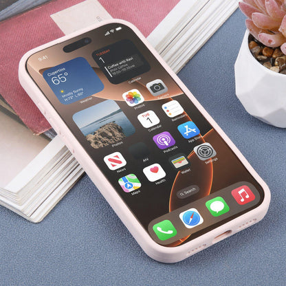 For iPhone 15 Pro Max Large Window Magnetic Holder Liquid Silicone Phone Case - Pink - EDA009822509F