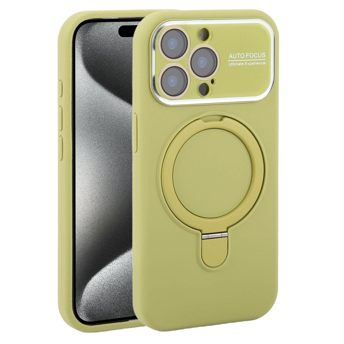 For iPhone 15 Pro Max Large Window Magnetic Holder Liquid Silicone Phone Case - Green - EDA009822509G