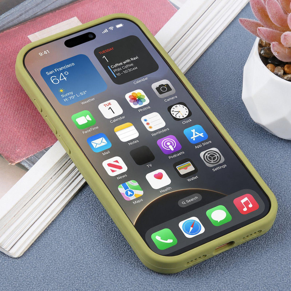 For iPhone 15 Pro Max Large Window Magnetic Holder Liquid Silicone Phone Case - Green - EDA009822509G