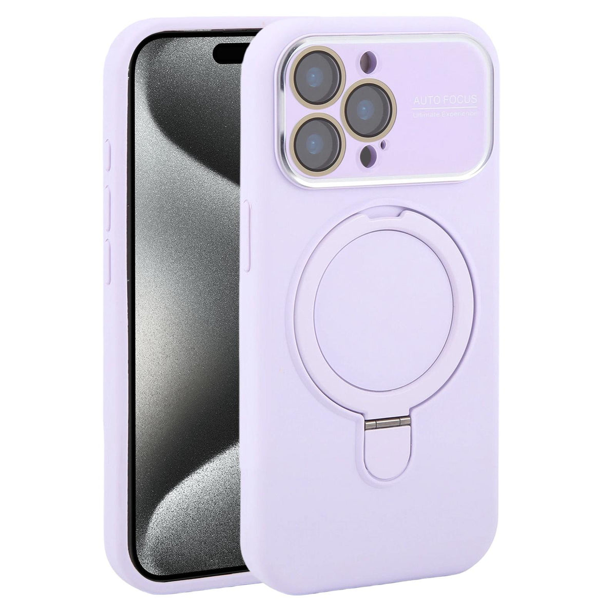 For iPhone 15 Pro Max Large Window Magnetic Holder Liquid Silicone Phone Case - Purple - EDA009822509H